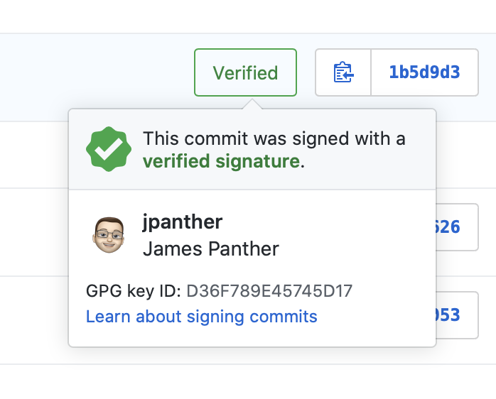GitHub screenshot showing the verified badge